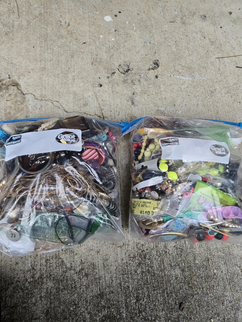 Junk Jewerly Craft Bags Two 1 Gallon Sized Bags